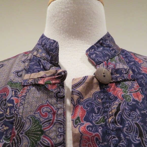 Women Small Blue Thailand Blouse Shirt Jacket Summer Lightweight Cotton Button - Picture 3 of 12